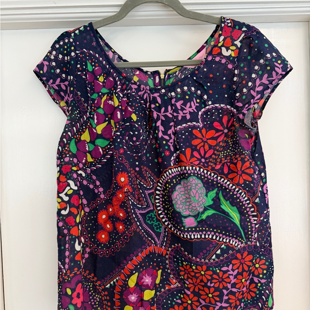 Lilly Pulitzer Women’s Navy Floral Cap-Sleeve Top